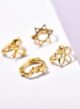 高级韩国流行韩国14K 10K黄金耳扣女 五瓣小花六芒星蝴蝶结耳骨环
