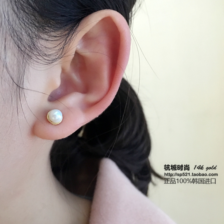 韩国正品流行10k黄金女金边耳钉