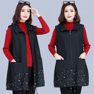 中老年春秋女马甲外套中长款加肥加大码妈妈装中长款背心纯棉马夹