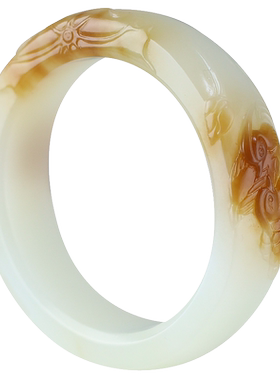 玉友和田玉鸳鸯荷花玉石手镯孤品