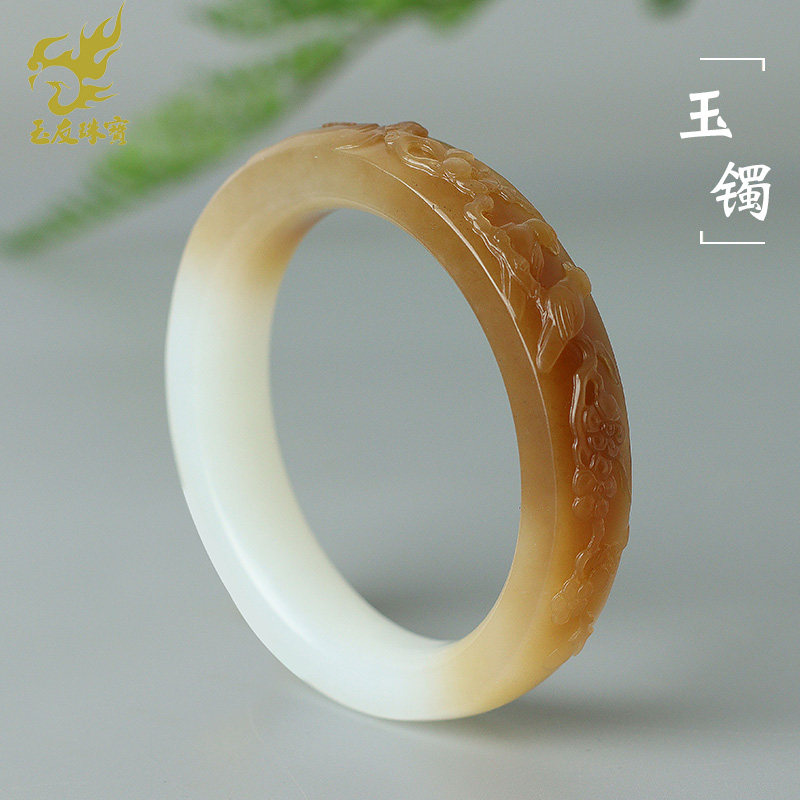 玉友和田玉糖羊脂白玉喜上眉梢手镯女款玉石玉器玉镯子内径约56mm