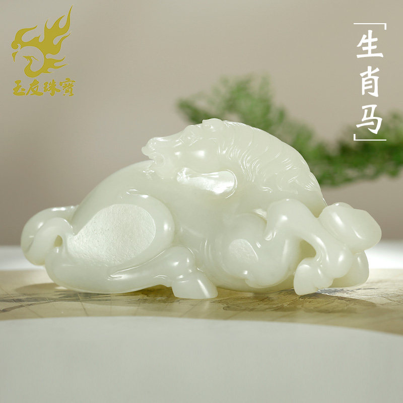 和田玉生肖马手把件男款立体