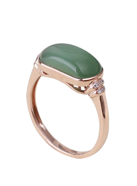 玉友和田玉18K金镶碧玉猫眼戒指