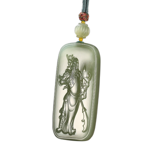 玉友和田玉油青关公吊坠男款玉坠玉佩大刀关羽玉石项链玉器挂件