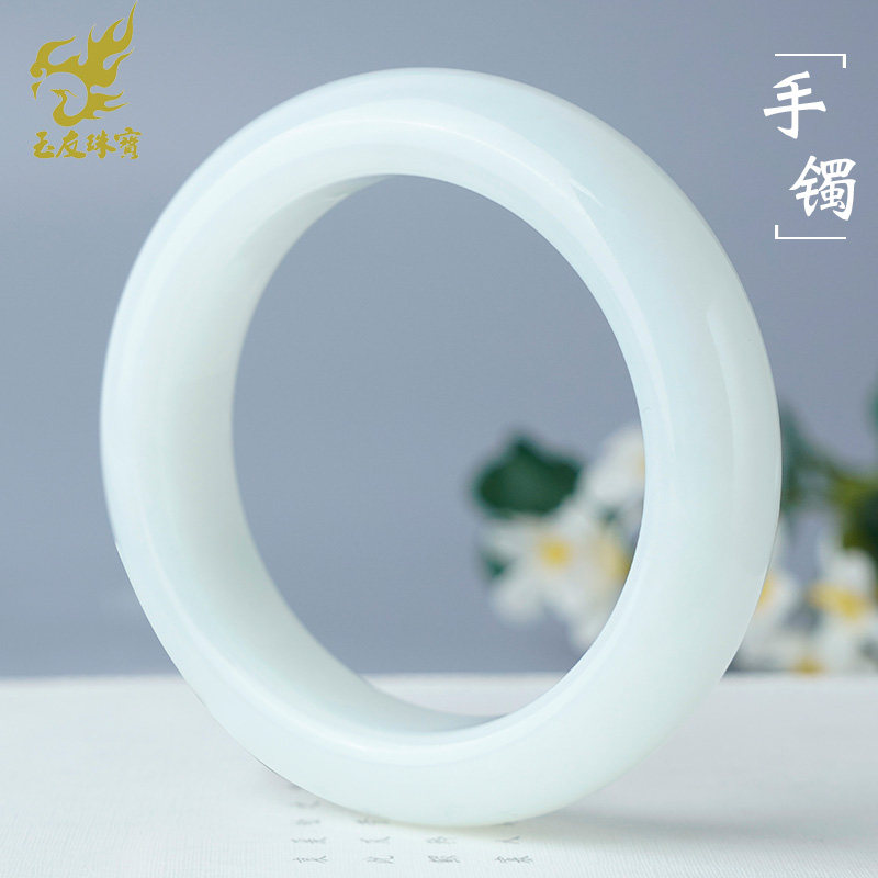 玉友和田玉羊脂白玉超大宽条手镯女款玉石玉器平安镯内径约62mm