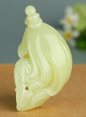 和田玉仕女手把件黄玉美女把玩件