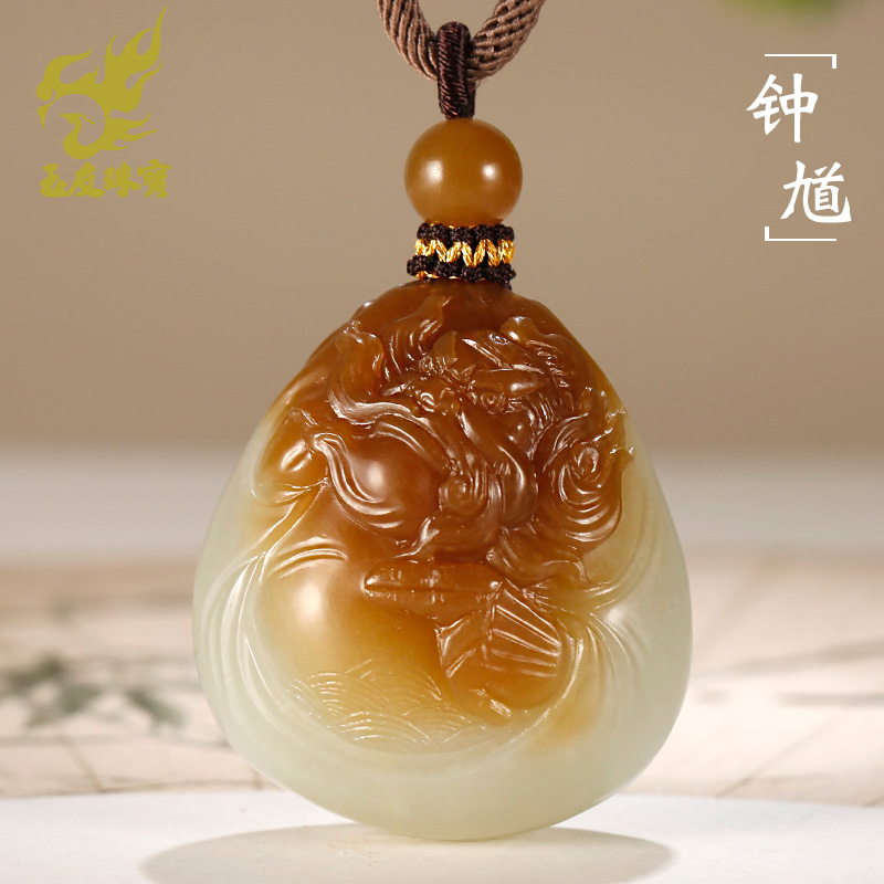 和田玉钟馗吊坠男款玉坠老红