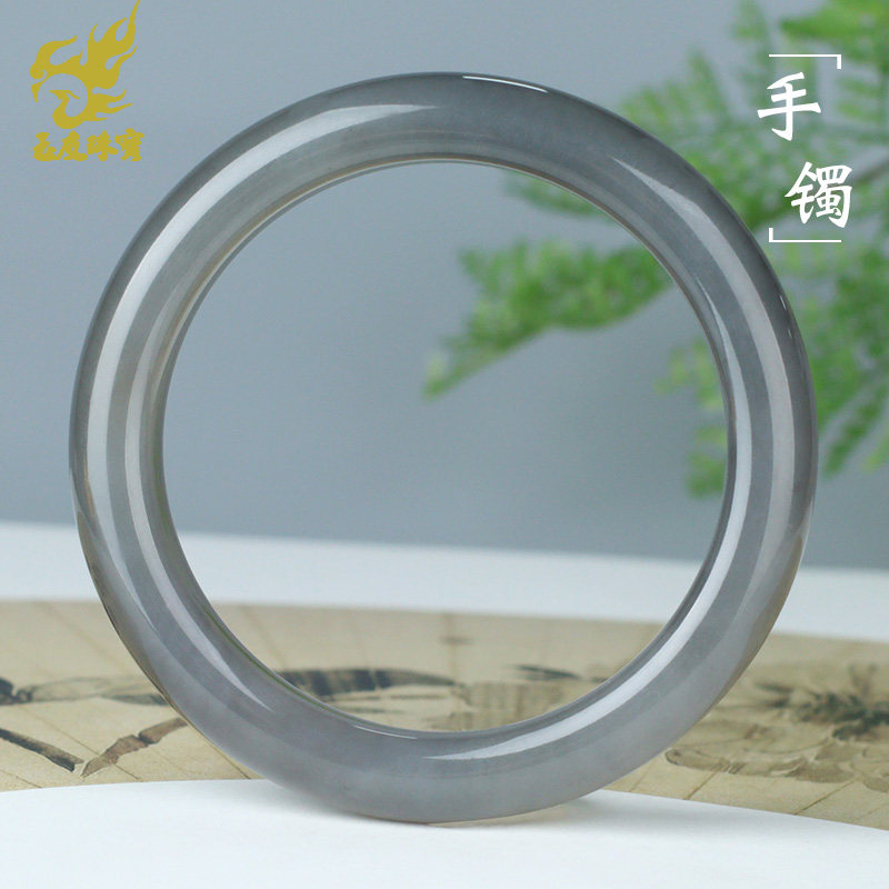 和田玉手镯女款玉镯子烟紫