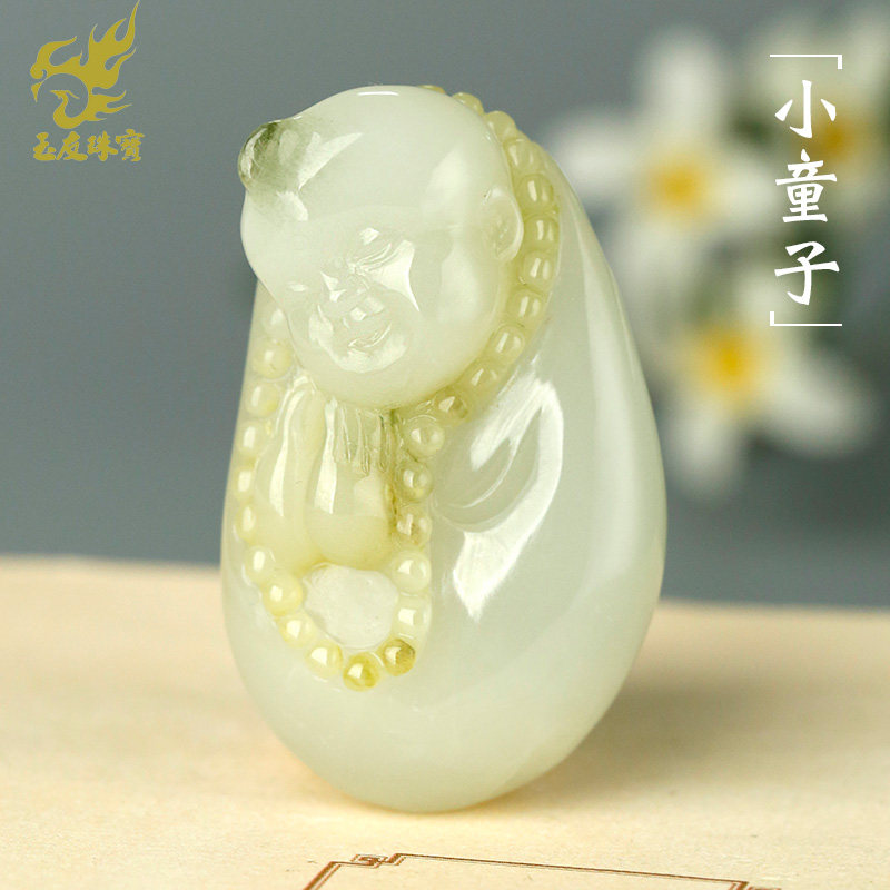 独山玉小童子吊坠男女款玉坠