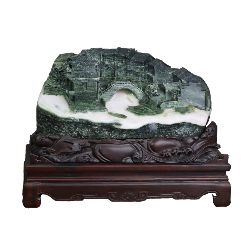 玉友独山玉风景江南水乡摆件孤品