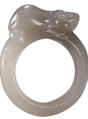 玉友和田玉青蛙扳指紫气东来戒指