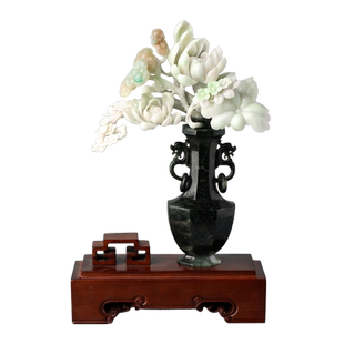 玉友独山玉荷花如意梅花瓶摆件家居装饰工艺品和和美美玉石摆件