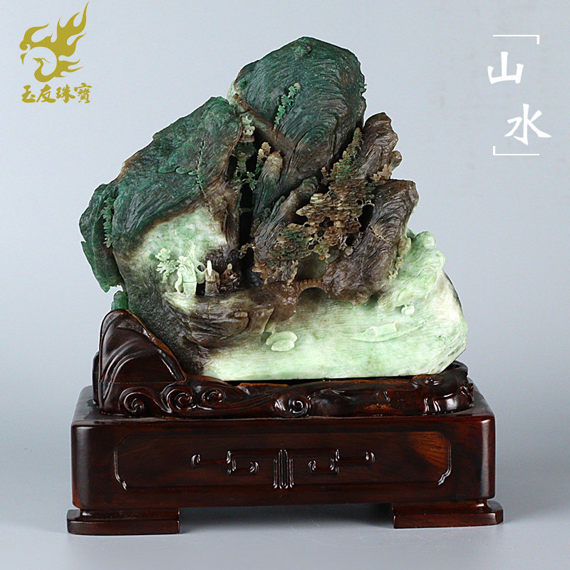 独山玉山水摆件天蓝酱紫绿