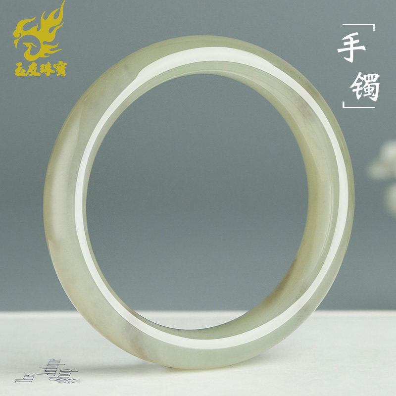 玉友和田玉茶晴飘紫手镯女款玉镯子正装小宽条玉手饰内径约54mm