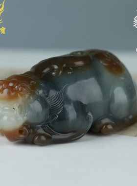 和田玉貔貅手把件男款糖白青花