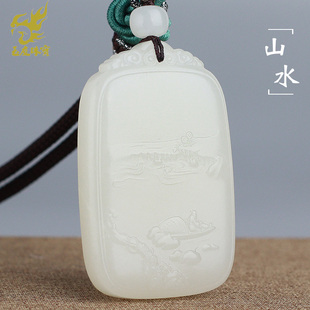 玉坠玉石项链玉器挂件孤品 玉友和田玉羊脂白玉山水风景吊坠男女款