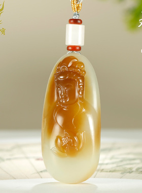 玉友和田玉观音吊坠男款玉坠糖青白玉荷花观自在半身头像挂件SZY