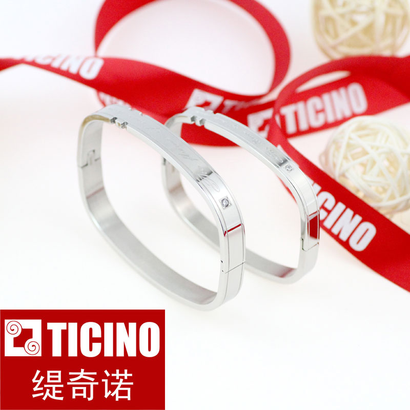 缇奇诺专柜热卖爆款精钢韩版经典镶嵌方圈手镯赠送礼品定情饰品