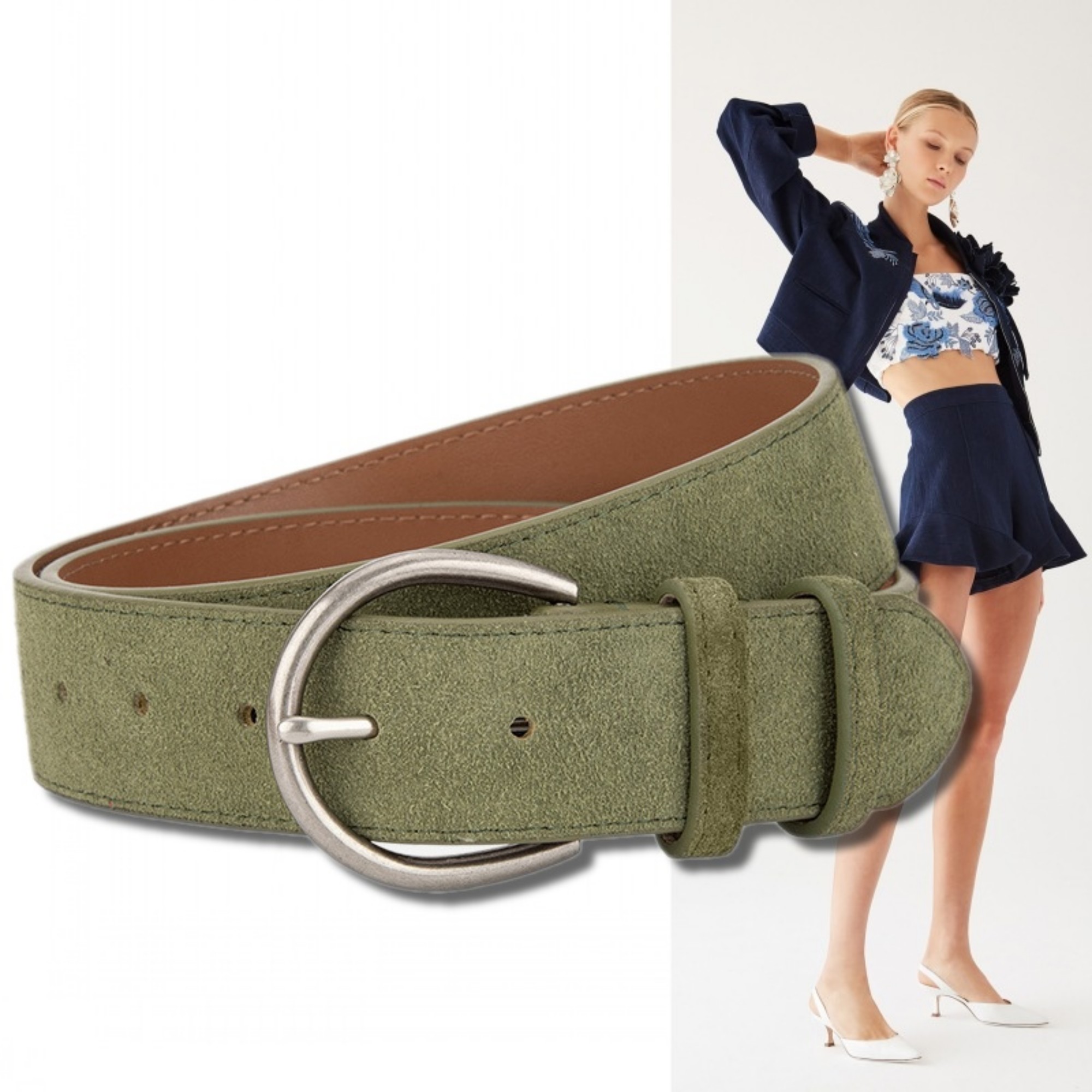 军绿色磨砂牛皮装饰腰带