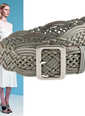 灰色5厘米编织装饰宽腰带休闲女衬衫毛衣棉麻长裙连衣裙腰封皮带