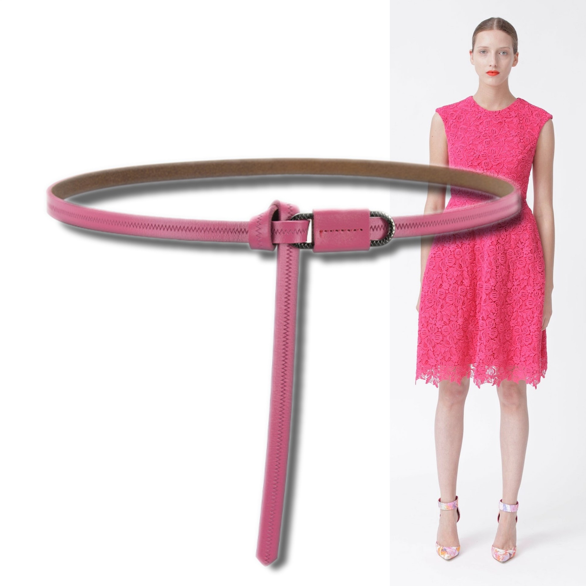 玫红色装饰1cm优雅真皮打结针扣