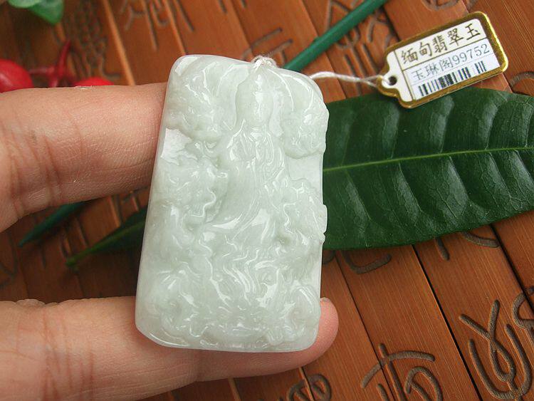 99752玉琳阁缅甸玉实拍图天然a货翡翠玉玉龙观音降龙观音大吊坠牌