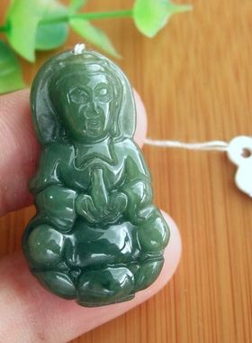 97877玉琳阁翡翠缅甸玉实拍图片天然A货翡翠玉油青玉观音吊坠36MM