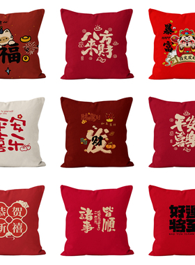 新年喜庆好运方抱枕简约发财抱枕沙发装饰印花设计客厅沙发靠枕