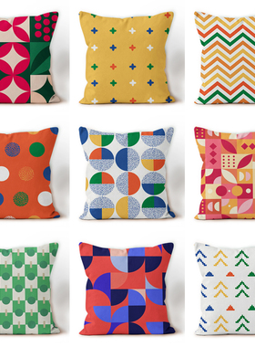 北欧风多巴胺几何民宿高端抱枕沙发装饰现代印花设计客厅沙发靠垫