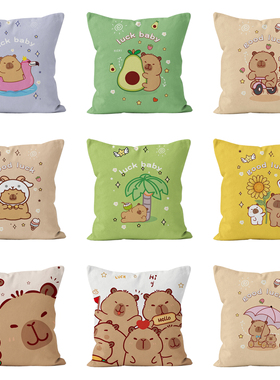 多巴胺呆萌可爱卡皮巴拉小水豚卡通客厅沙发抱枕靠垫装饰礼物午睡