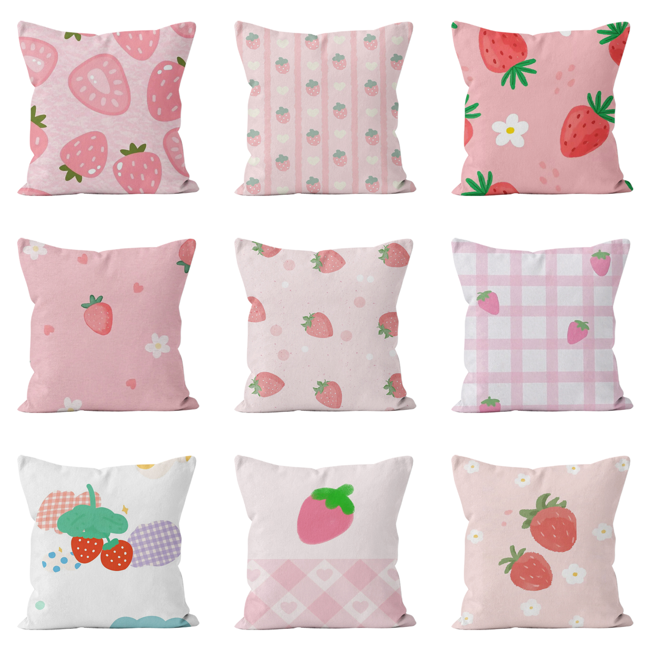 草莓少女心方形抱枕套沙发装饰靠枕方形纯棉韩系ins学生枕头午睡