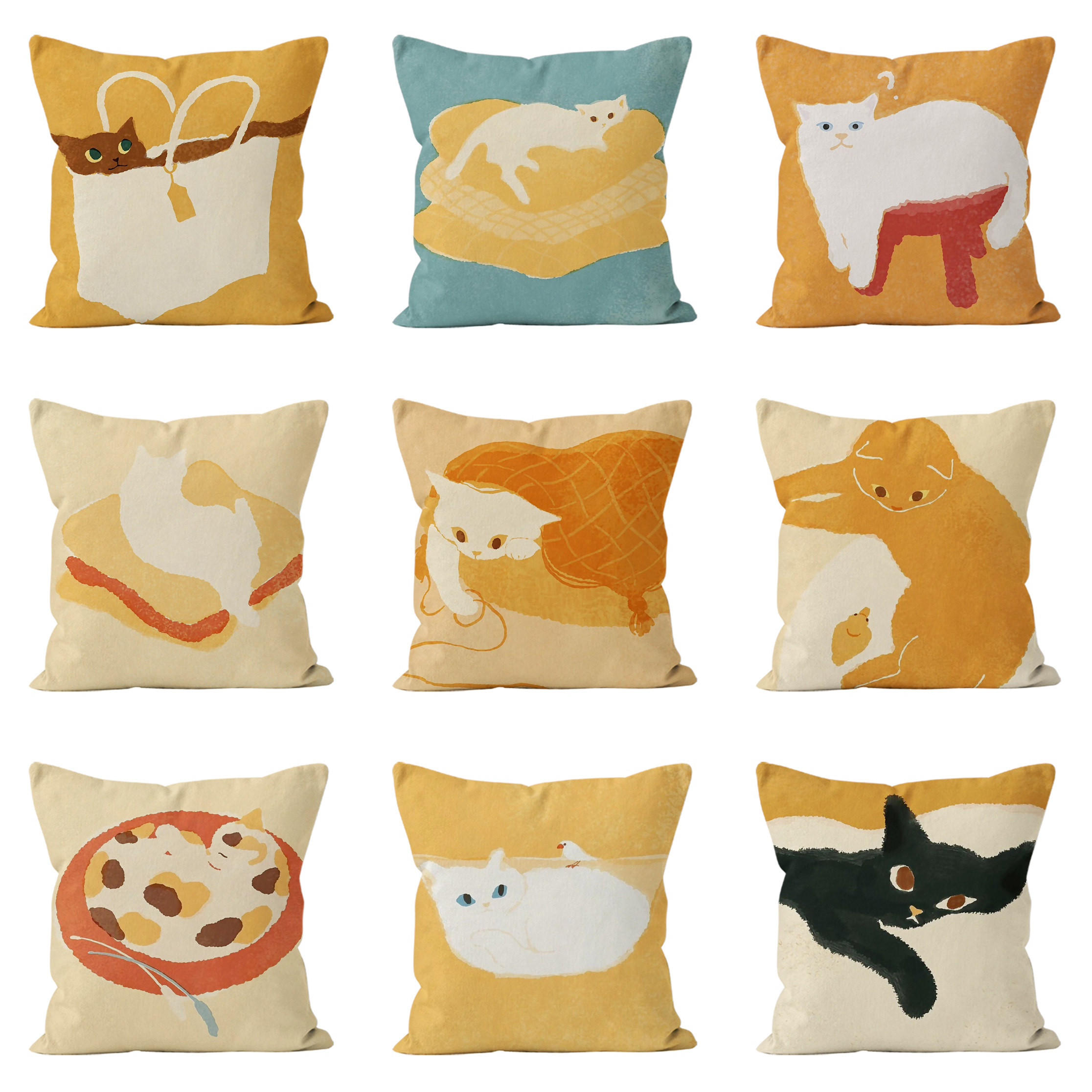 卡通可爱绘画猫咪沙发抱枕客厅个性抱枕套靠枕床头靠背办公室