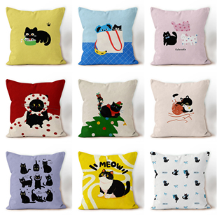 可爱呆萌小猫卡通多巴胺抱枕沙发装饰现代印花设计客厅沙发靠垫