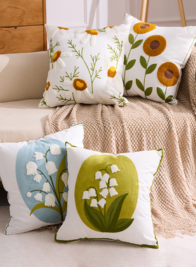 刺绣田园枕套卧室客厅靠枕垫沙发枕头毛巾绣刺绣抱枕高级感简约风