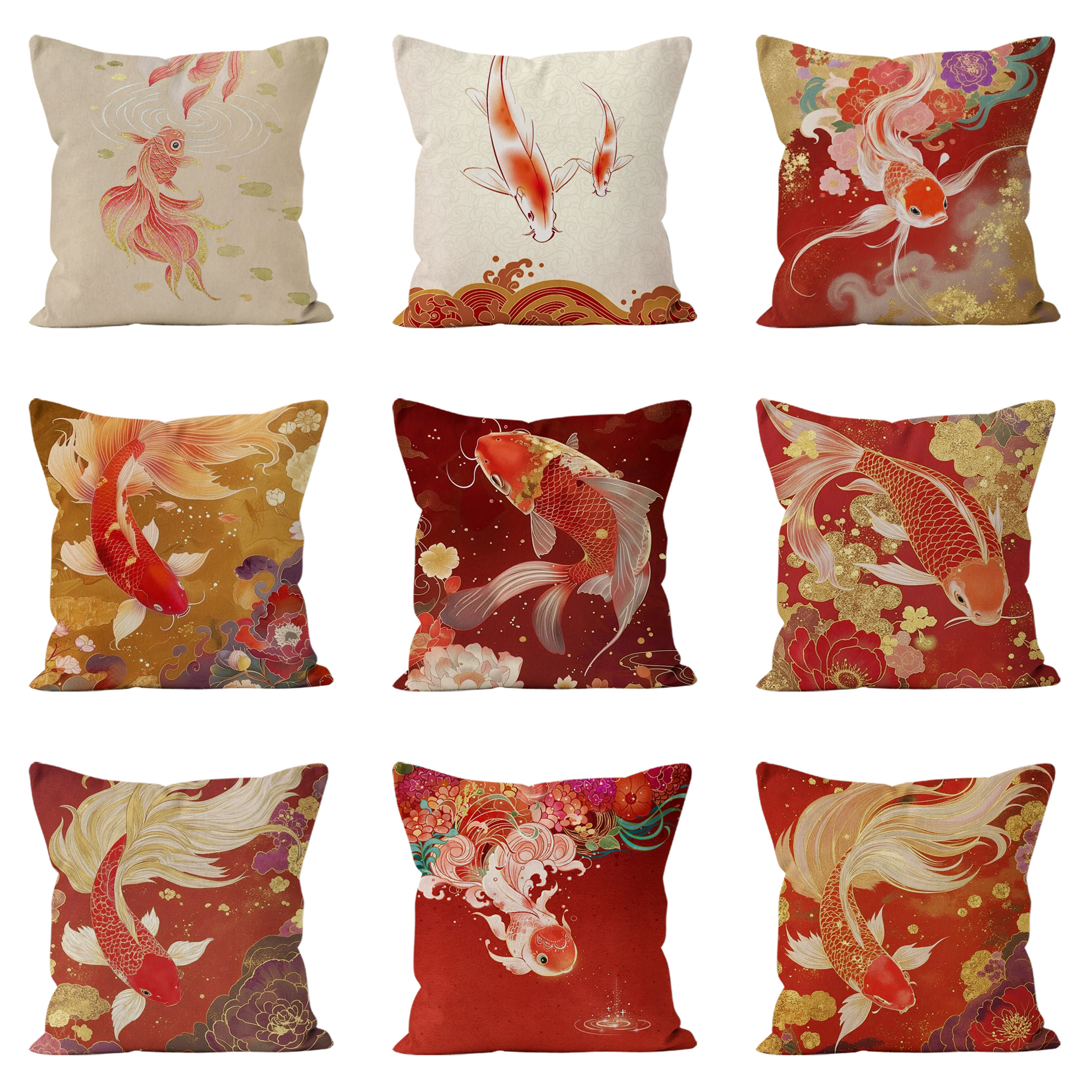 新中式抱枕靠枕锦鲤客厅沙发靠枕加厚舒适含枕芯过节好运国潮简约