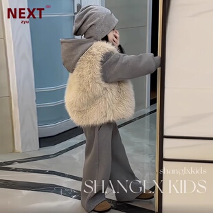 NEXT ZYU官方正品女童秋装套装加绒毛毛衣皮草马甲秋季三件套秋冬