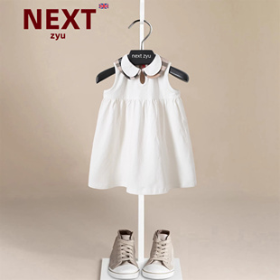 next zyu官方正品女童连衣裙夏纯棉白色女宝洋气公主裙英伦风童装