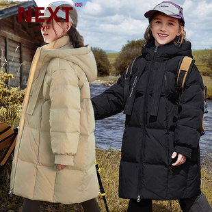 next zyu官方正品2024冬季新款中长款儿童羽绒服女童加厚洋气外套