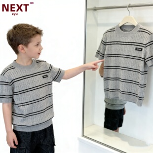 NEXT ZYU官方正品男童夏季学院风字母中大童毛衣T恤圆领条纹短袖
