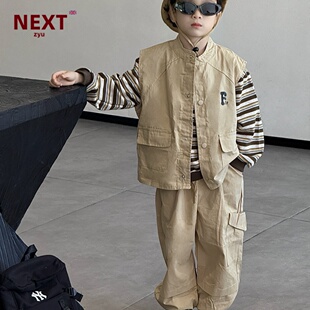 NEXT ZYU官方正品男童春秋套装2025儿童工装童装男孩炸街三件套潮