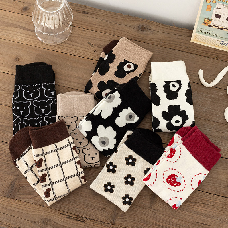 长筒袜复古黑白色春秋纯棉街舞