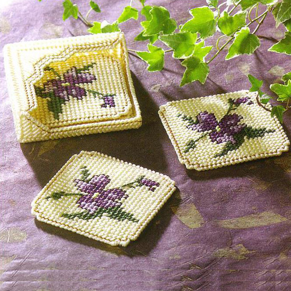 立体绣3D毛线十字绣新款客厅餐厅紫花杯垫4垫1盒E19制作材料