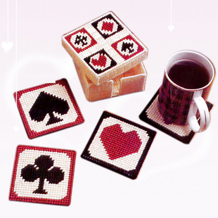 手工毛线十字绣新款 客厅学生手工课扑克牌杯垫4垫1盒E196制作材料