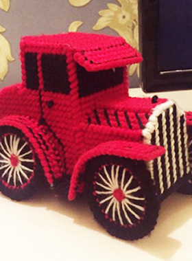 手工立体毛线3D十字绣桌面杂物收纳盒红色储蓄老爷轿车制作材料