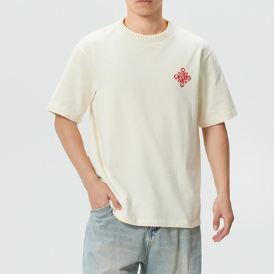 2026新款阿迪达斯男装LNY TEE U米白色纯棉透气圆领短袖T恤KT0713