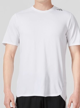 阿迪达斯白色短袖上衣男装2023夏季新款运动服健身训练T恤IB9096