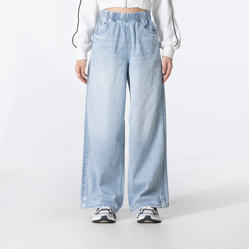 正品阿迪达斯女裤 DENIM PANT 宽松大码阔腿运动休闲牛仔裤KC5839