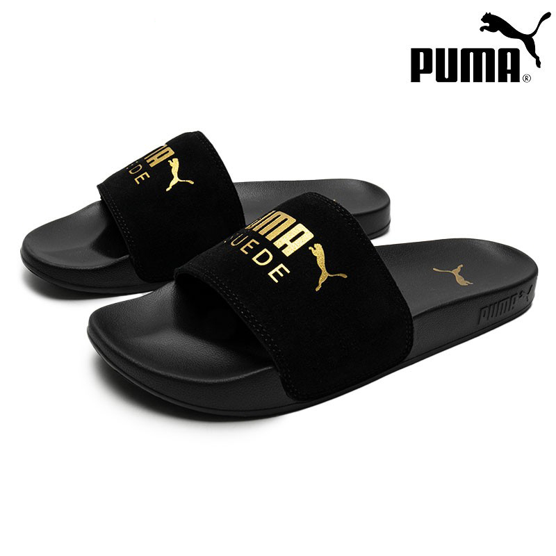 正品PUMA彪马拖鞋男女鞋黑色金标软底一字拖沙滩运动鞋凉拖398678