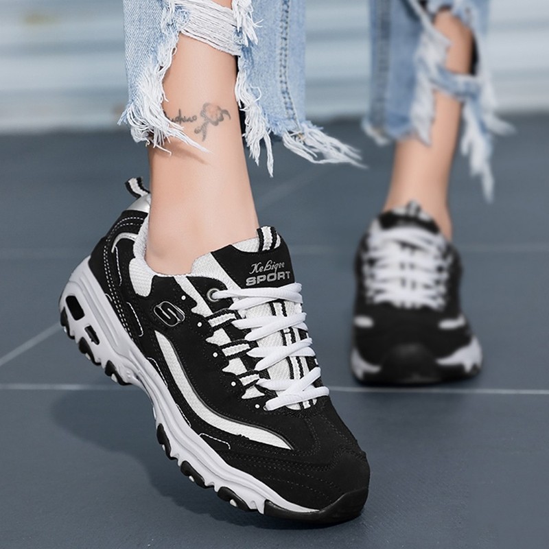 斯凯奇女鞋经典熊猫鞋厚底老爹鞋