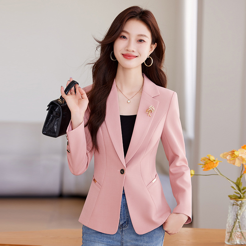 粉色小西装外套女2025新款气质韩版时尚修身收腰显瘦短款小西服女
